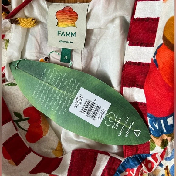 FARM Rio Mixed Picnic Tiered Maxi Dress with Fruit & Stripe Print M - Picture 7 of 11
